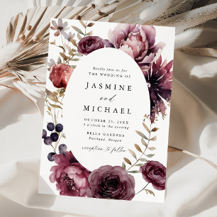 Invitation Rustique Automne Marsala Floral Frame Mariage