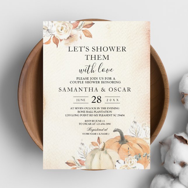 Invitation Rustique Automne Orange Citrouilles & Fleurs (Créateur téléchargé)