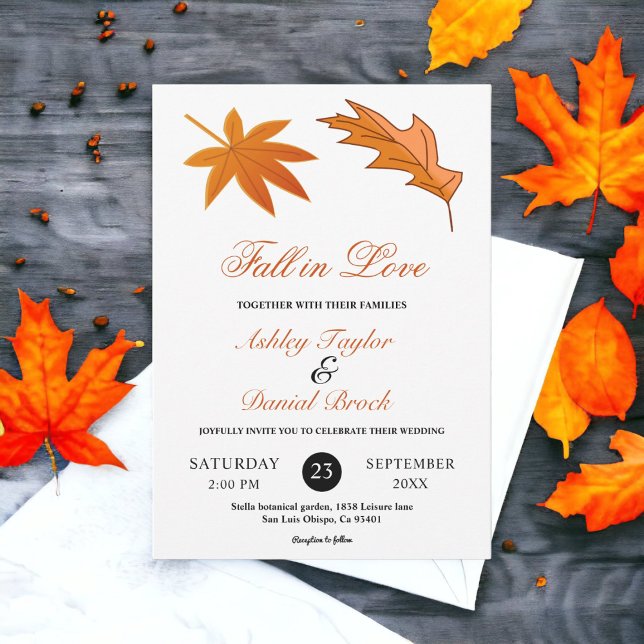 Invitation Rustique Automne Orange Feuilles automne Mariage f (Créateur téléchargé)