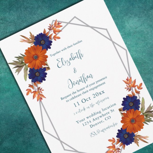 Invitation Rustique Automne Orange Navy Bleu Floral Fiançaill (Créateur téléchargé)