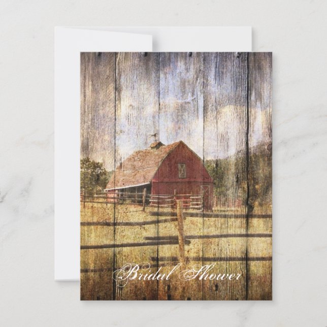 Invitation rustique automne ouest pays rouge grange mariage (Devant)