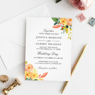 Invitation Rustique Automne Pêche Aquarelle Floral Mariage de
