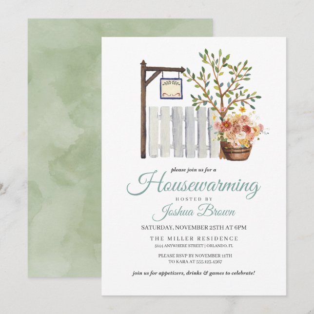 Invitation Rustique Automne Picket Fence Houseéchant Invitati (Devant / Derrière)