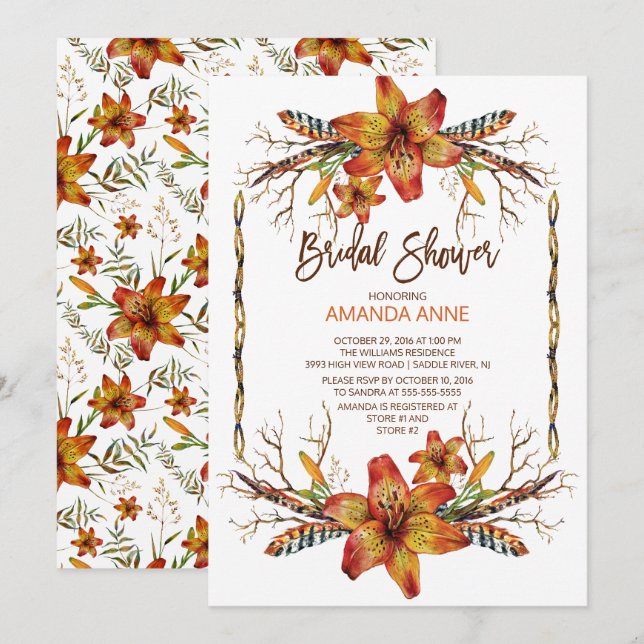 Invitation Rustique Automne Tiger Lily Bridal Douche Invitati (Devant / Derrière)
