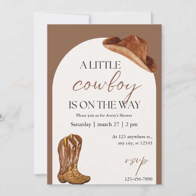 Invitation Rustique Baby shower Cowboy (Devant)