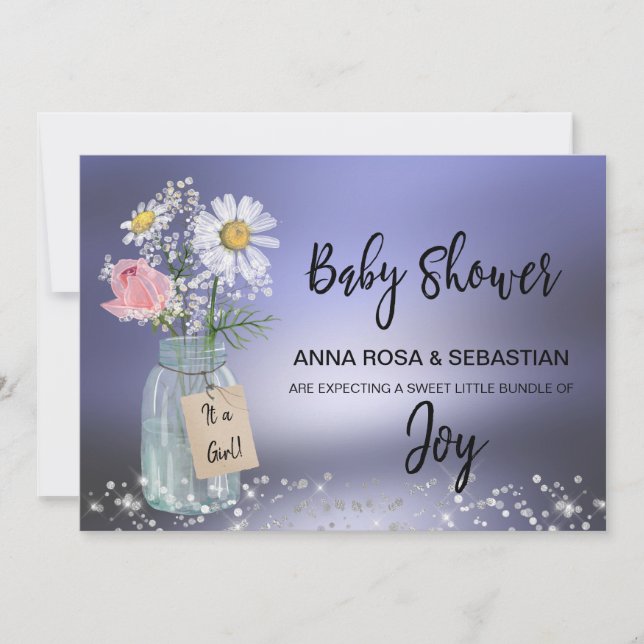 Invitation *~* Rustique. Baby shower Floral Mason Jar (Devant)