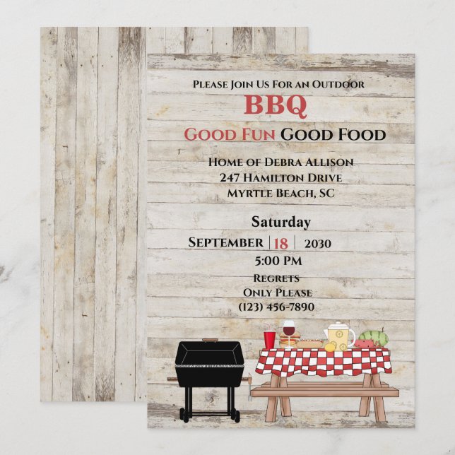 Invitation Rustique barbecue Grill extérieur Pique-nique (Devant / Derrière)
