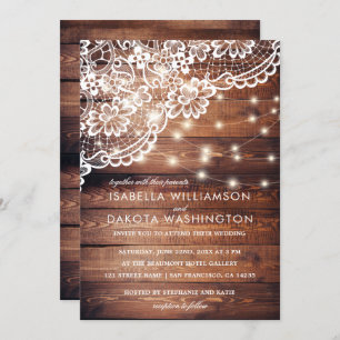 Invitation Rustique Barne Bois Dentelle et String Mariage
