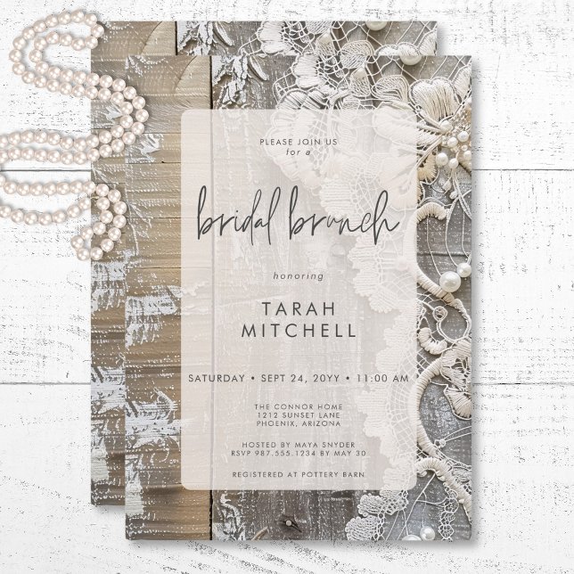 Invitation Rustique Barnwood & Bridal Lace Brunch nuptial (Rustic Barnwood & Bridal Lace Bridal Brunch Invitation)
