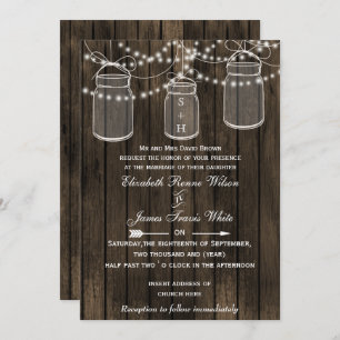 Invitation Rustique Barnwood, mariage de bocal de mason invit