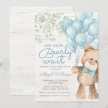 Rustique Bearly Wait Blue Bear Baby shower garçon