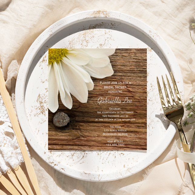 Invitation Rustique blanc marguerite grange bois Fête des mar (Créateur téléchargé)