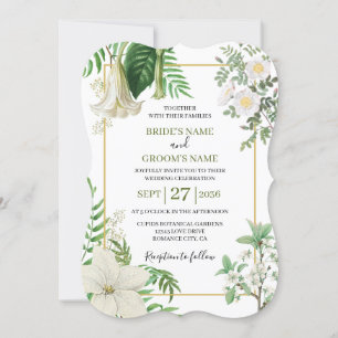 Invitation Rustique blanc vert aquarelle Mariage or Floral