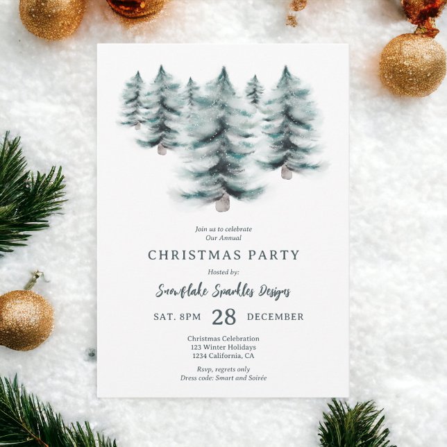 Invitation Rustique Blue Winter neige Pines Noël entreprise (Rustic Blue Winter snowy Pines Christmas corporate Invitation)