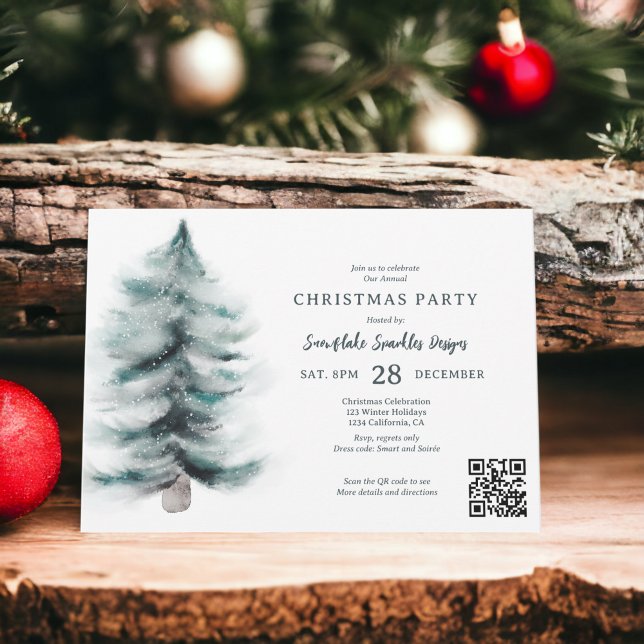 Invitation Rustique Blue Winter neigeux Pins Entreprise Noël (Rustic Blue Winter snowy Pines Corporate Christmas Invitation)