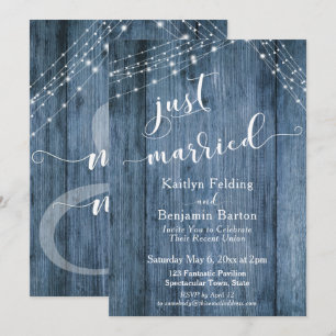 Invitation Rustique Blue Wood & Lumières Juste Marié Événemen