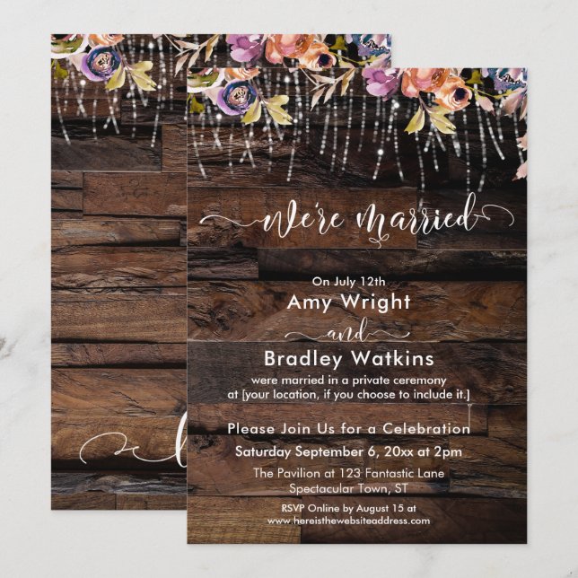 Invitation Rustique Bohème Nous sommes mariés Réception uniqu (Devant / Derrière)