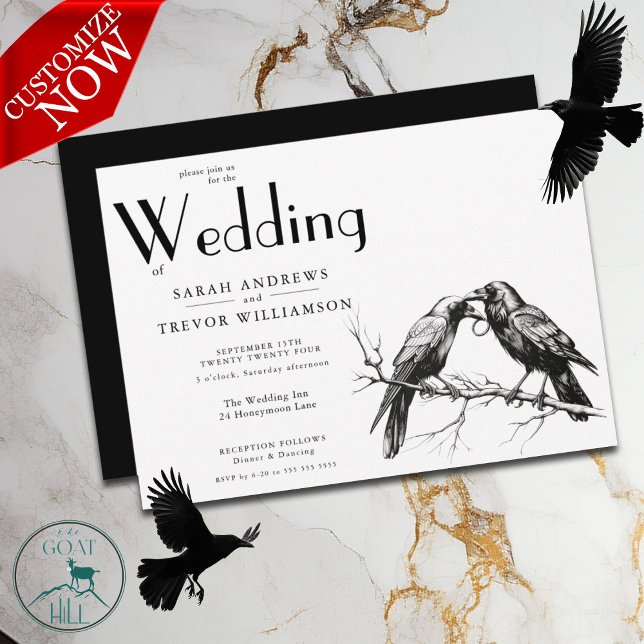 Invitation Rustique BOHO Amoureux de Corbeaux  (easy to customize)