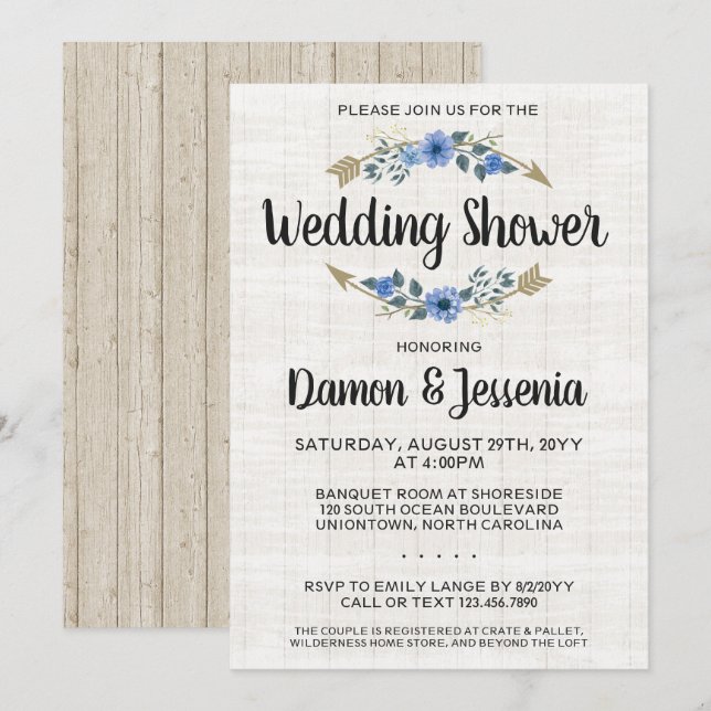 Invitation Rustique Boho Arrow Floral Wedding shower Invitati (Devant / Derrière)
