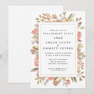 Invitation Rustique Boho Blush Rose Floral Engagement Party