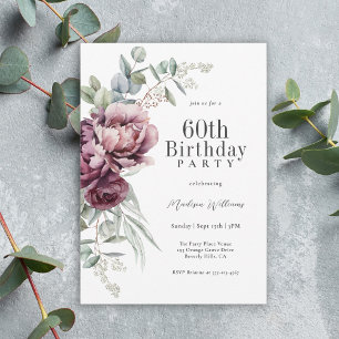 Invitation Rustique Boho Bourgogne Plum Floral 60e anniversai