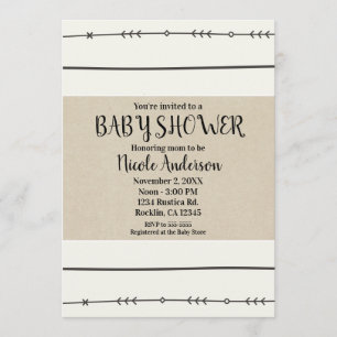 Invitation Rustique Boho Chic Baby shower moderne Kraft Minim