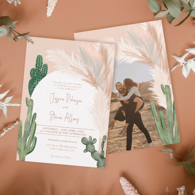 Invitation Rustique Boho chic cactus pampas arch mariage phot (Créateur téléchargé)