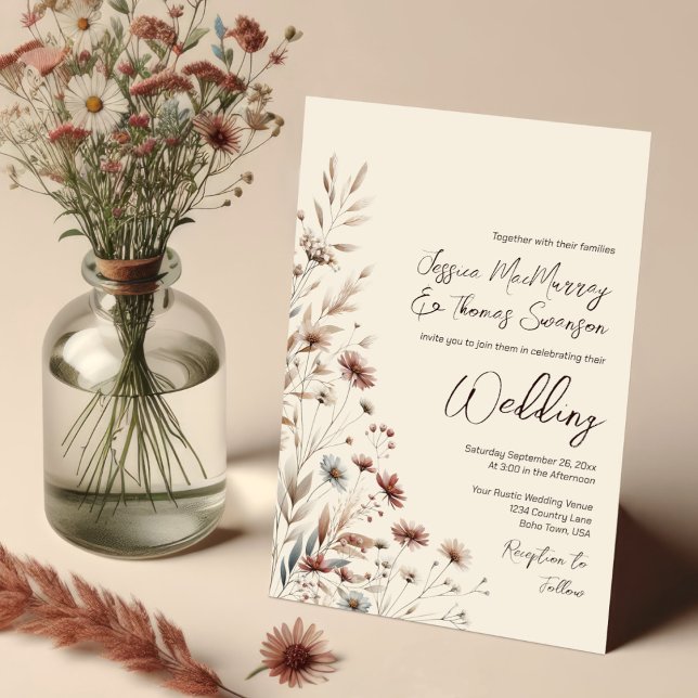 Invitation Rustique Boho Chic Fleurs sauvages Mariage élégant (Créateur téléchargé)