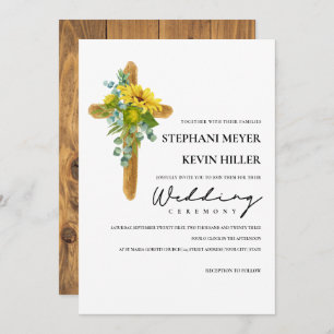 Invitation Rustique Boho Chic Sunflowers Cross Mariage