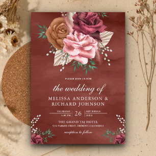 Invitation Rustique Boho Cinnamon Rose Earthy Floral Mariage