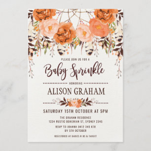 Invitation Rustique Boho Floral Automne Baby Sprinkle Invitat