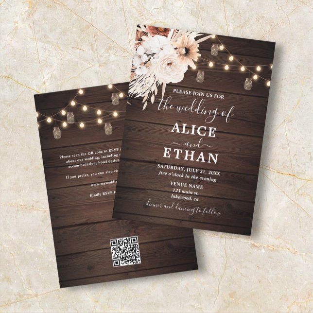 Invitation Rustique Boho Floral Automne QR Code Mariage (Créateur téléchargé)
