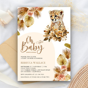 Invitation Rustique Boho Floral Cheetah Baby shower fille