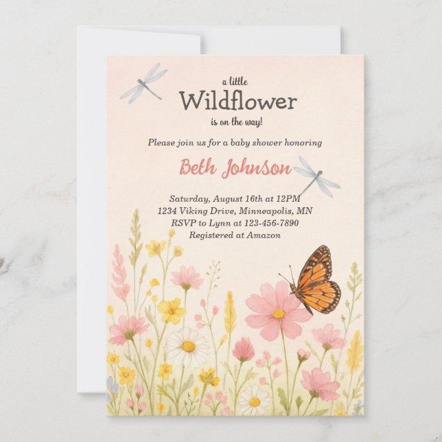 Invitation Rustique Boho Floral Petit Baby shower Fleur sauva (Devant)