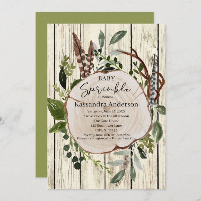 Invitation Rustique Boho Green Baby Sprinkle (Devant / Derrière)