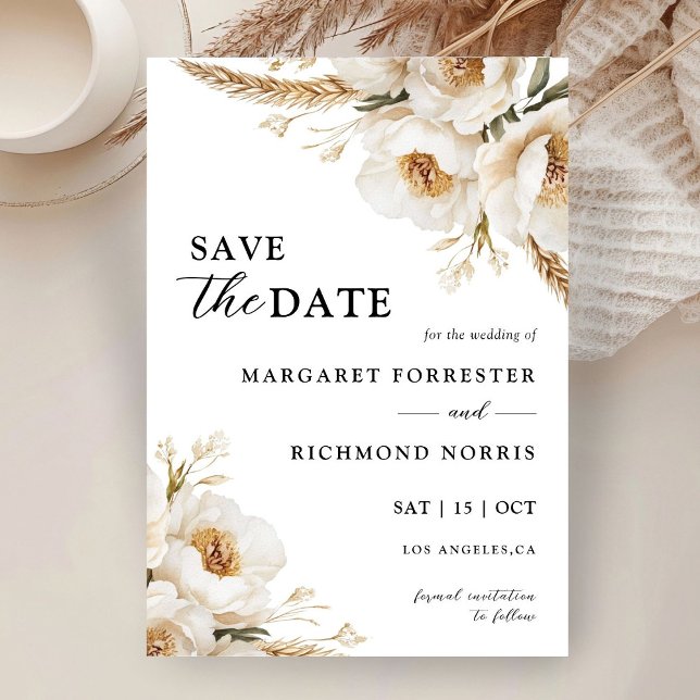 Invitation Rustique Boho Ivory Floral Mariage Enregistrer La  (Créateur téléchargé)