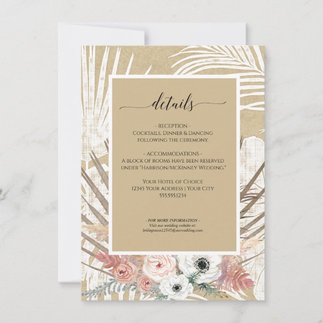 Invitation Rustique BOHO Kraft Floral Pampas Herbe Tropical (Devant)
