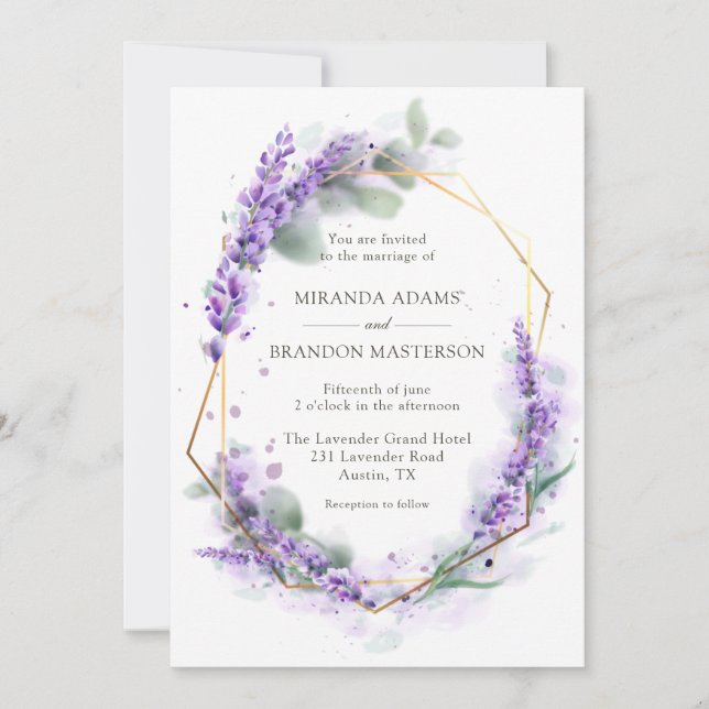 Invitation Rustique Boho Lavender Floral Mariage élégant (Devant)