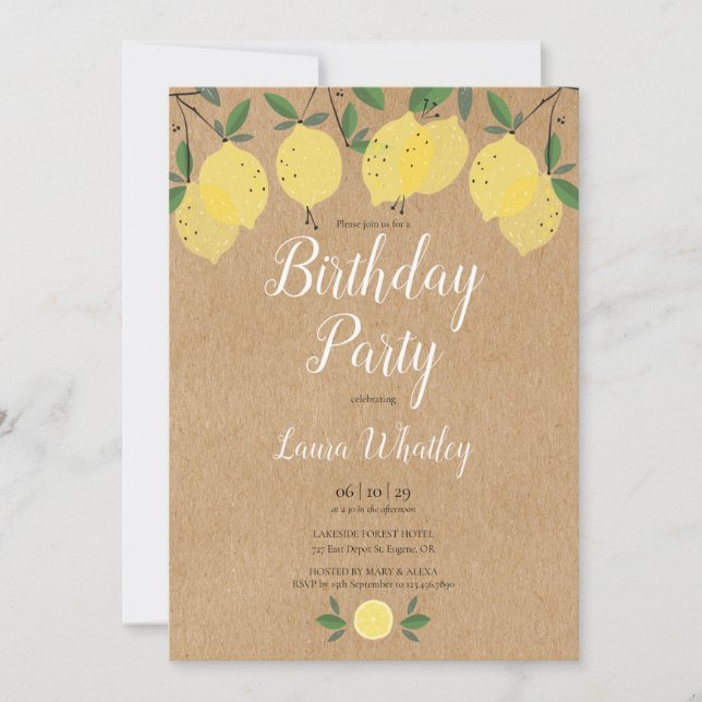 Invitation Rustique Boho Lemons fête d'anniversaire (Devant)