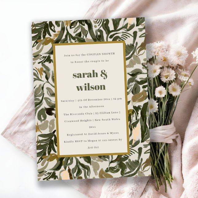 Invitation Rustique Boho Retro Green Botanical Couples Douche (Créateur téléchargé)
