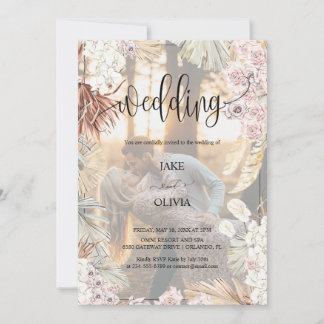 Invitation Rustique Boho Romance Élégante Photo Floral Mariag