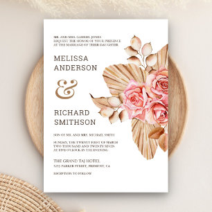 Invitation Rustique Boho séché Palm Earthy Peach Rose Mariage