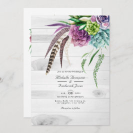 Invitation Rustique Boho Succulents QR Code RSVP Mariage