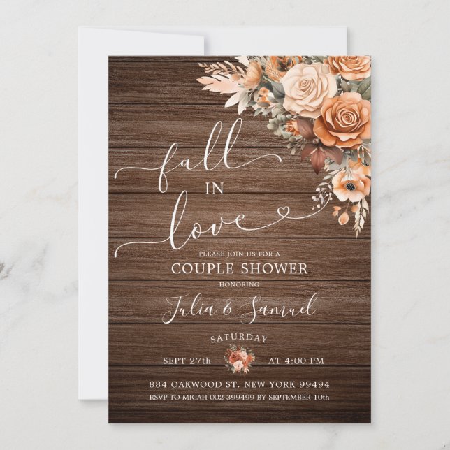 Invitation Rustique Boho Terracotta Chute en Amour Couple Dou (Devant)