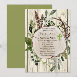 Invitation Rustique Boho Verdure Première Communion sainte