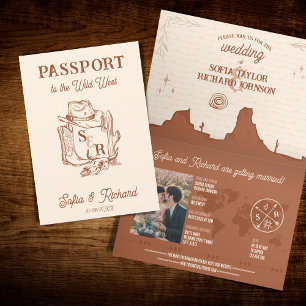 Invitation Rustique Boho Western Mariage Destination Passepor