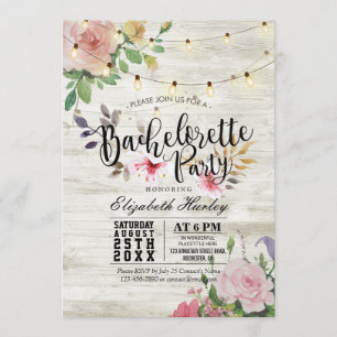 Invitation Rustique Bois Floral String Lumière Bachelorette P