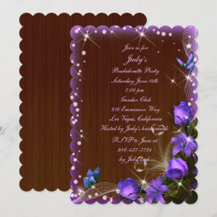 Invitation Rustique Bois foncé violet Floral Bachelorette Par