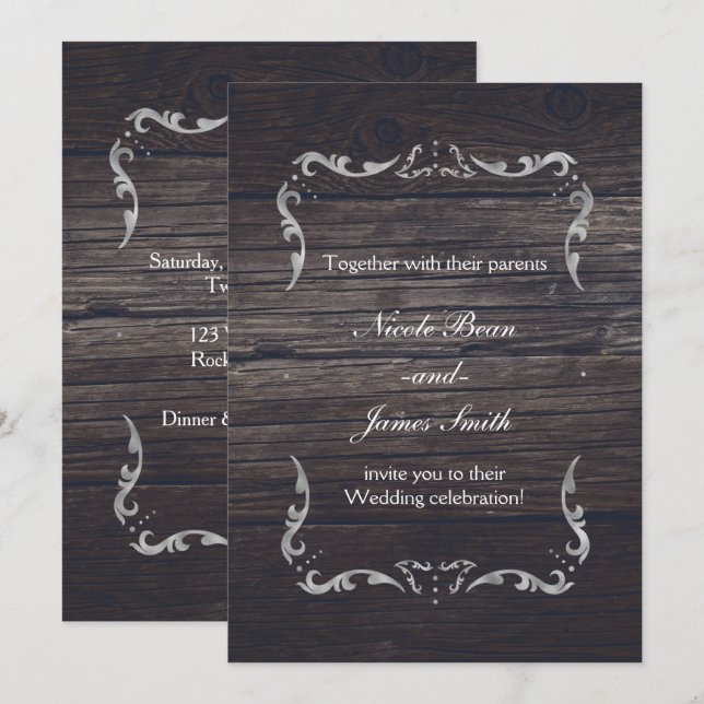 Invitation Rustique Bois Occidental Élégance Romantique Maria (Devant / Derrière)