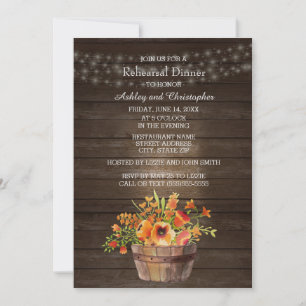 Invitation Rustique Bois Orange Fleurs Mariage